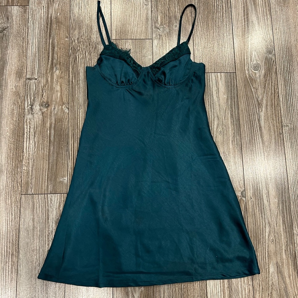 White Fox New World Mini Dress Emerald Green Lace Bustier Satin Silk